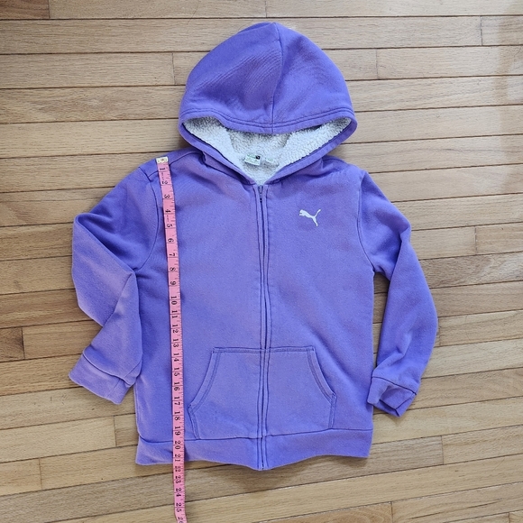 Puma Kids Girl Sz XL Purple Zip-Up Fleece Lined Cozy Hoodie Jacket Fall Winter - Picture 7 of 8